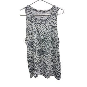Z Supply Womens Tank Top Large Black White Animal Print Racerback Loungewear‎